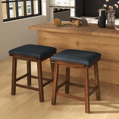 2 PCS 24'' Dining Bar Stool Counter Height Padded Seat Brown/White