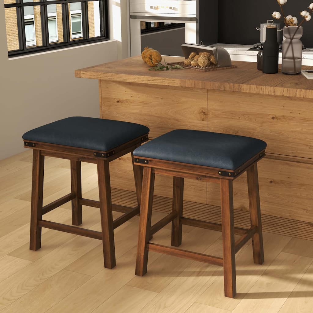 2 PCS 24'' Dining Bar Stool Counter Height Padded Seat Brown/White