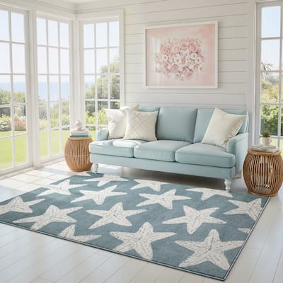 Quartz Coastal Star Fish Blue/ Ivory Area Rug
