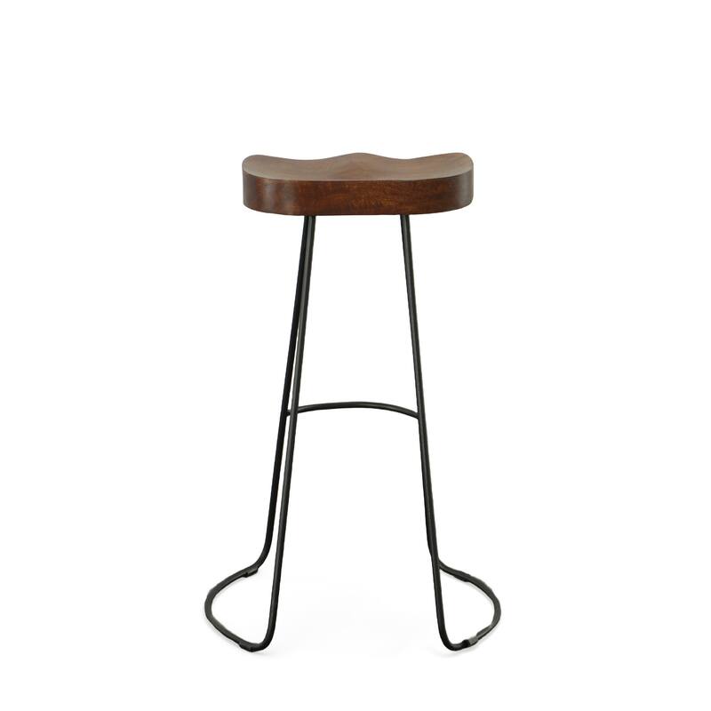 HomeRoots Set of Two 31" Chestnut And Black Steel Backless Bar Height Bar Chairs
