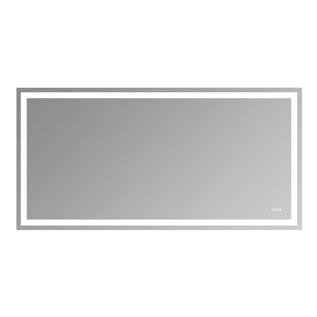 Silver Glass LED Vanity Mirror with Defog, Touch Control and Dual Lights - 72" W x 36" H