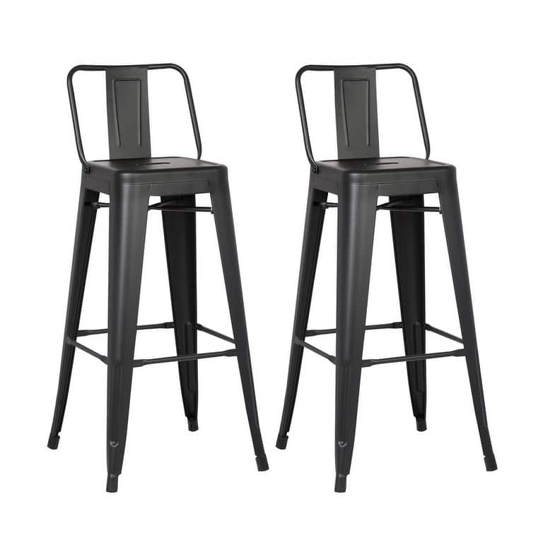 HomeRoots Set of Two 30" Black Metal Low Back Bar Height Bar Chairs - 17" W x 17" D x 40" H