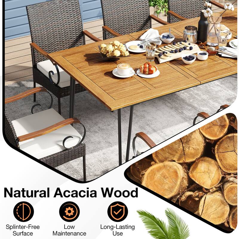 Gymax 9 PCS Outdoor Patio Dining Set Acacia Wood Square & Table
