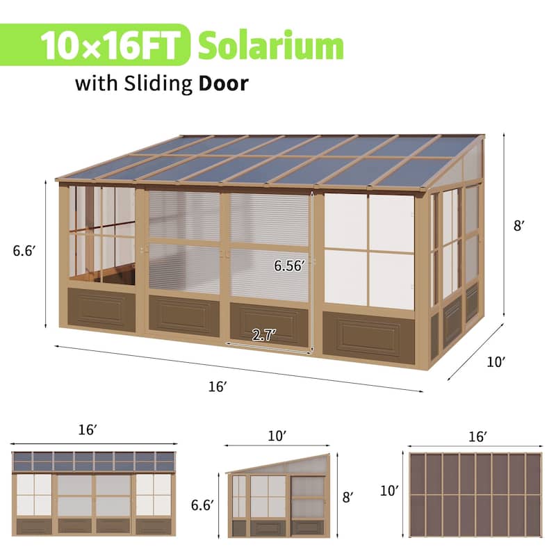 Erommy Outdoor Solarium Sunroom, Patio Hardtop Gazebo, Aluminum Frame Permanent Gazebo with Sliding Doors and Screens