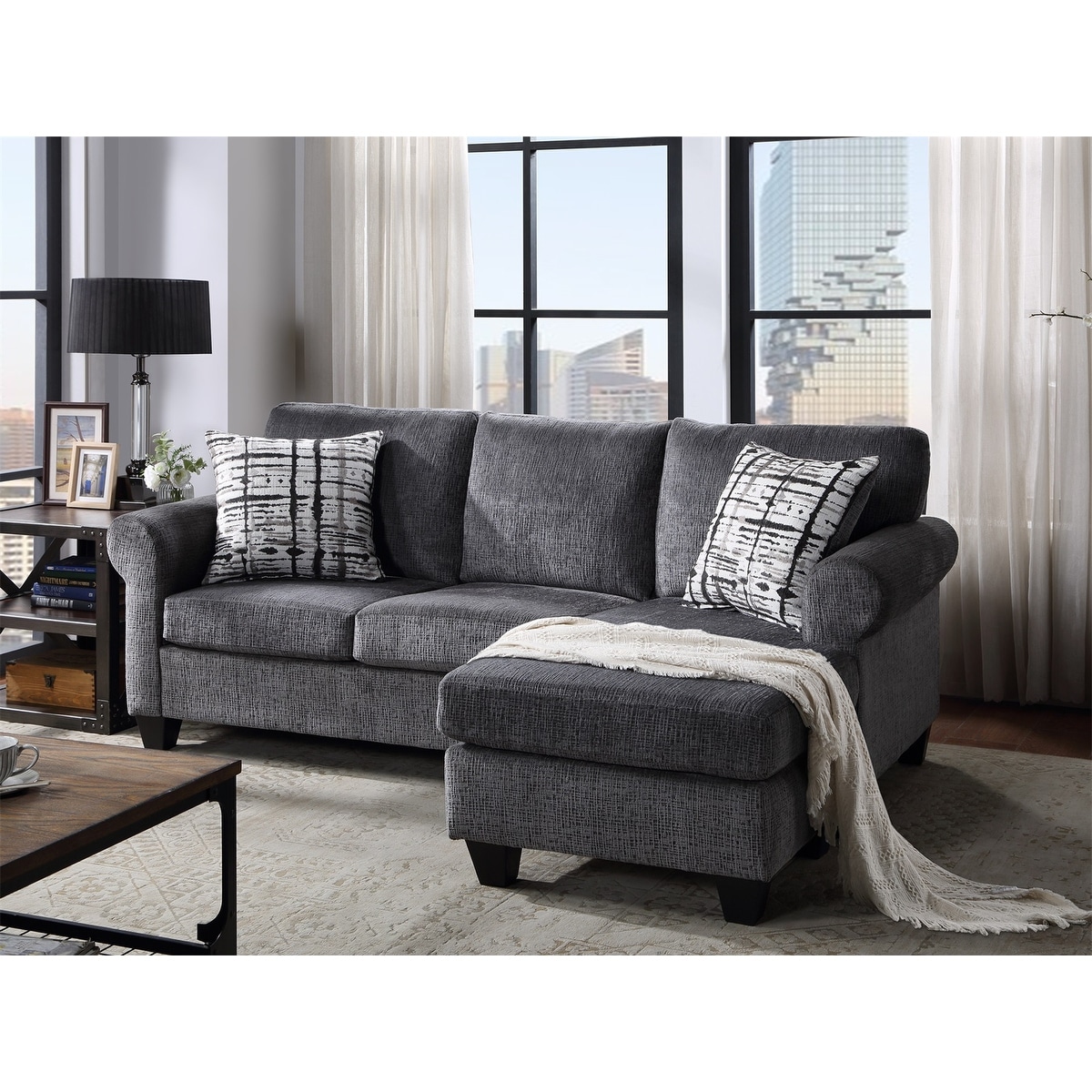 Merax Upholstered Modern Linen Fabric L Shape 3 Seater Convertible Sectional Sofa For Small Space