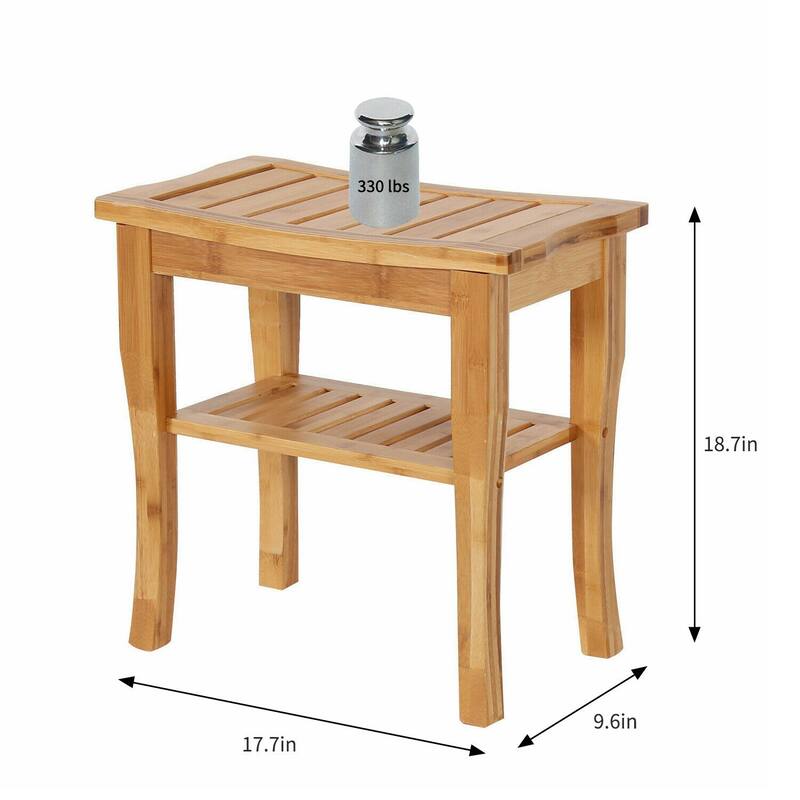 Bamboo Shower Seat Bench Spa Bath Stool Chair w/ Storage Shelf