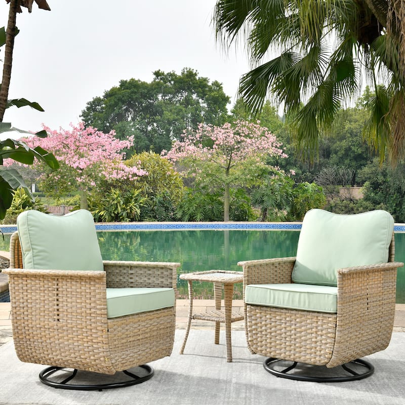 OVIOS 3-piece Pet-Friendly Patio Furniture Swivel Chairs Wicker Set