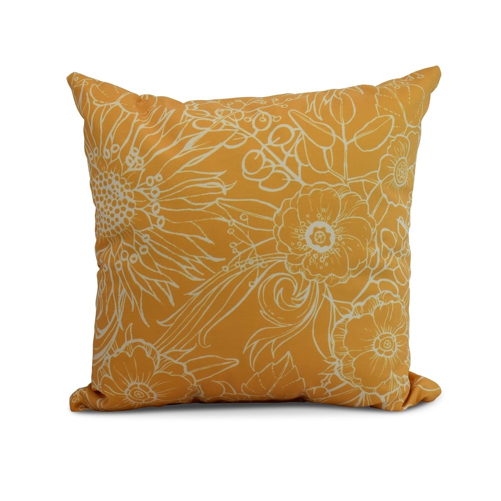 20 x 20 Inch Zentangle 4 Floral Print Outdoor Pillow