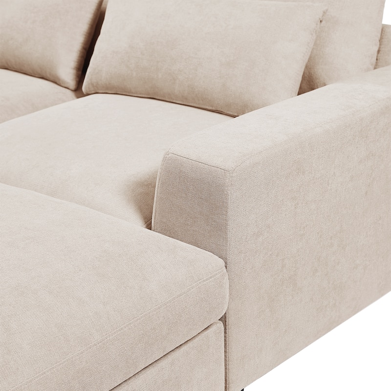 129.9" Chenille L-Shaped Sectional Sofa with Feather Cushions