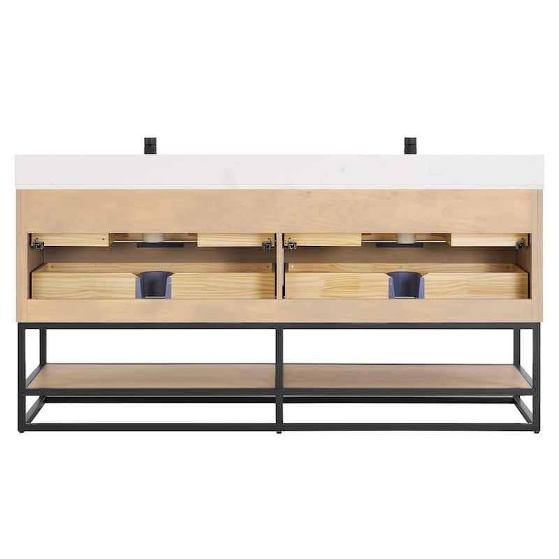 Milagro Bath Vanity with White Quartz Stone Top and Mirror