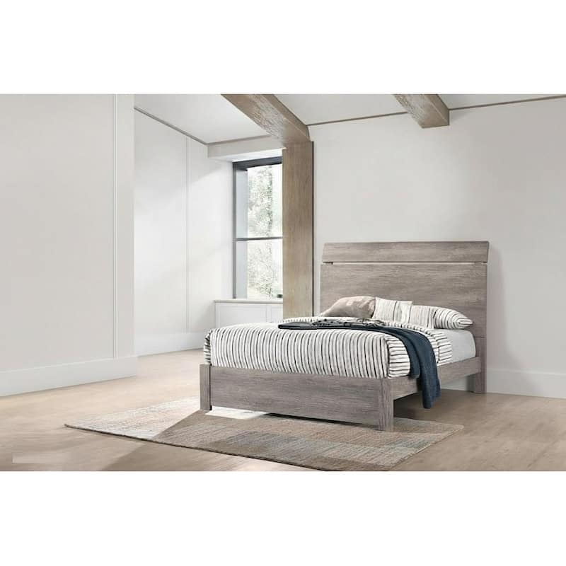 Contemporary Style 3pc Bed 2x Nightstand Set Metal Handles Panel Headboard Light Gray Finish