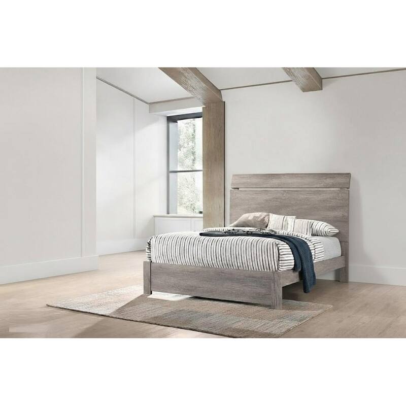 Modern Style Bed Set Panel Headboard Metal Handles Light Gray Finish Bedroom Furniture