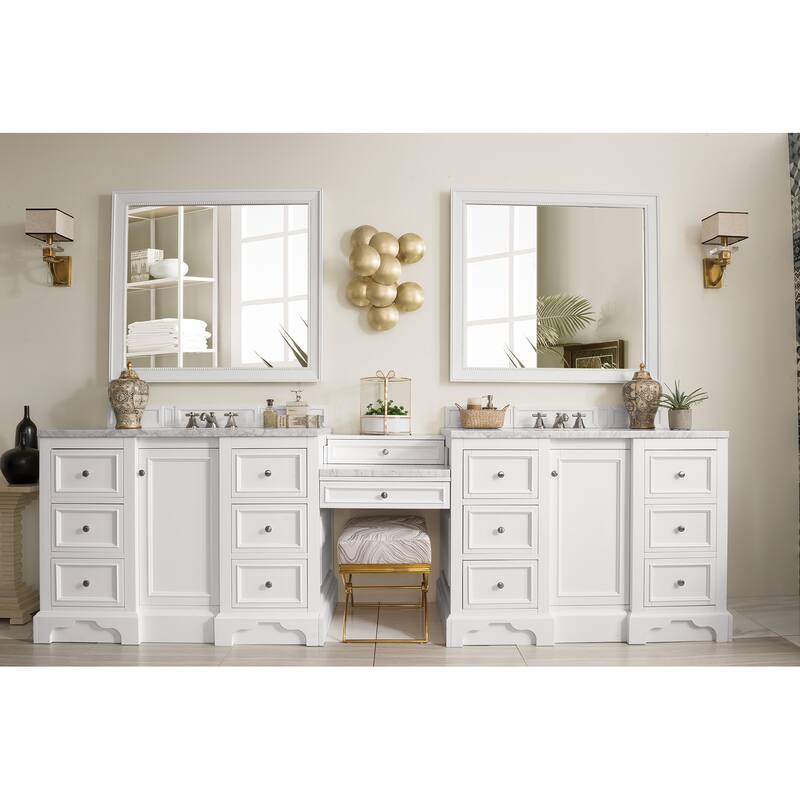 James Martin Vanities De Soto 118" Double Vanity Set with Makeup Table, Bright White