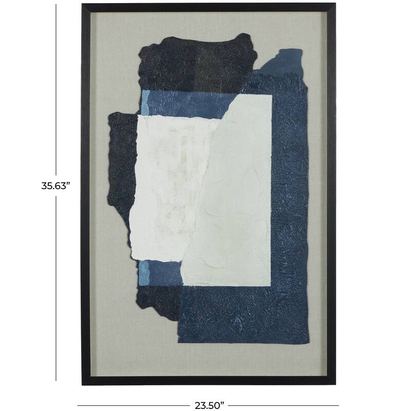 Linen Fabric Abstract Layered 3D Textured Framed Wall Art with Gray Backing - Blue or Yellow - Roche River Decor