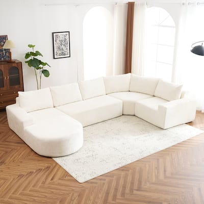 Chenille U-shaped Sofa, Cloud Sectional Sofa Set Upholstered Deep Seat Couches with 6 Pillow Recliner Sofa for Living Room