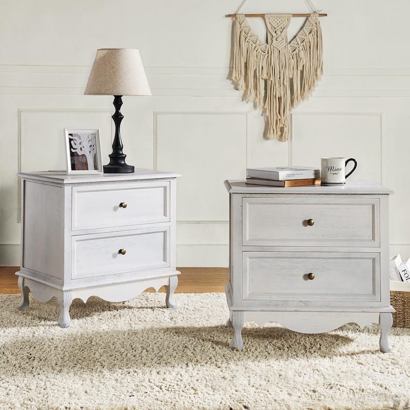 Pallantium 24'' Tall 2 - Drawer Nightstand with Charging Station Space Set of 2 by HULALA HOME - White
