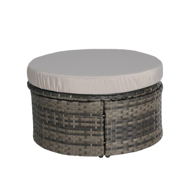 Outdoor Round Daybed with Retractable Canopy, Cushions, Table,Set of 5