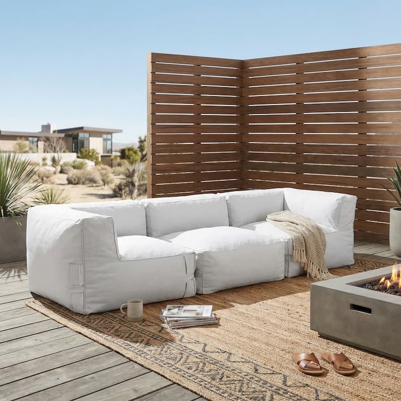 Christopher Knight Home - Nerissa Modular Outdoor/Indoor Bean Bag Sectional Sofa Set with Shredded Foam Filled - 3-Piece Set - Light Grey