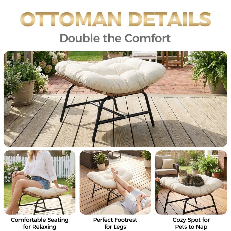 Oversized Indoor Outdoor Royal Papasan Rocking Chair, Patio Egg Rocker with Cushions, 450 lb Capacity