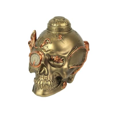 Zeckos Bronze Finish Steampunk Human Skull Resin Statue 7 Inches Long - 5.75 X 7 X 4.75 inches