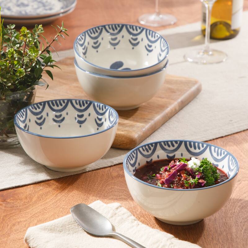 Bloomhouse - 2-Time Oprah's Favorite Things - Valencia Flor 4 Piece 6" Cereal Bowl Set, Stoneware Floral Decal Design