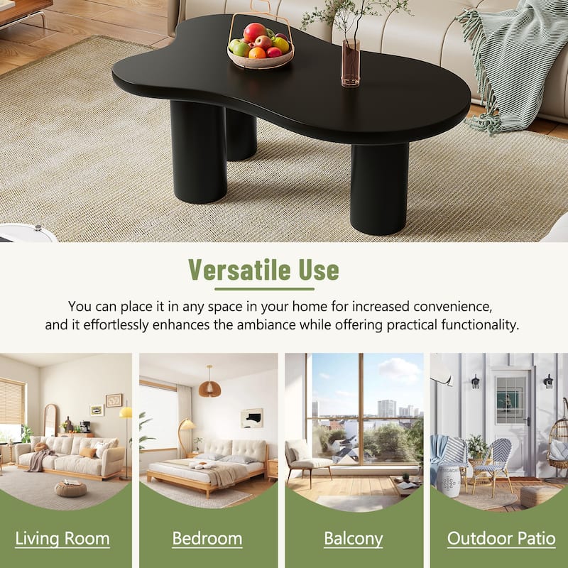 44" Modern Cloud Coffee Table with 1.5" Thick Tabletop, 3 Sturdy Legs and Round Edge