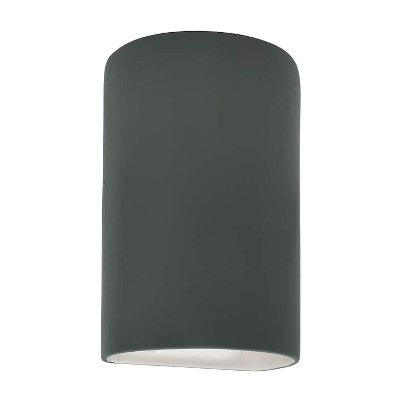 Justice Design Ambiance - Small Cylinder Wall Sconce - Closed Top (Outdoor) - Replaceable Bulb - Pewter Green