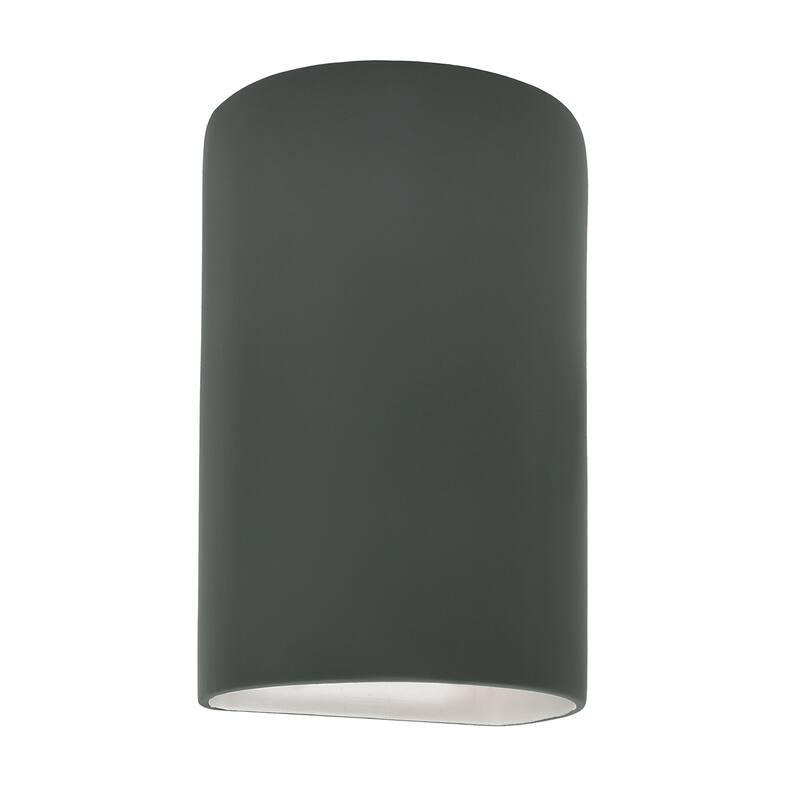 Justice Design Ambiance - Small Cylinder Wall Sconce - Open Top & Bottom (Outdoor) - Replaceable Bulb - Pewter Green