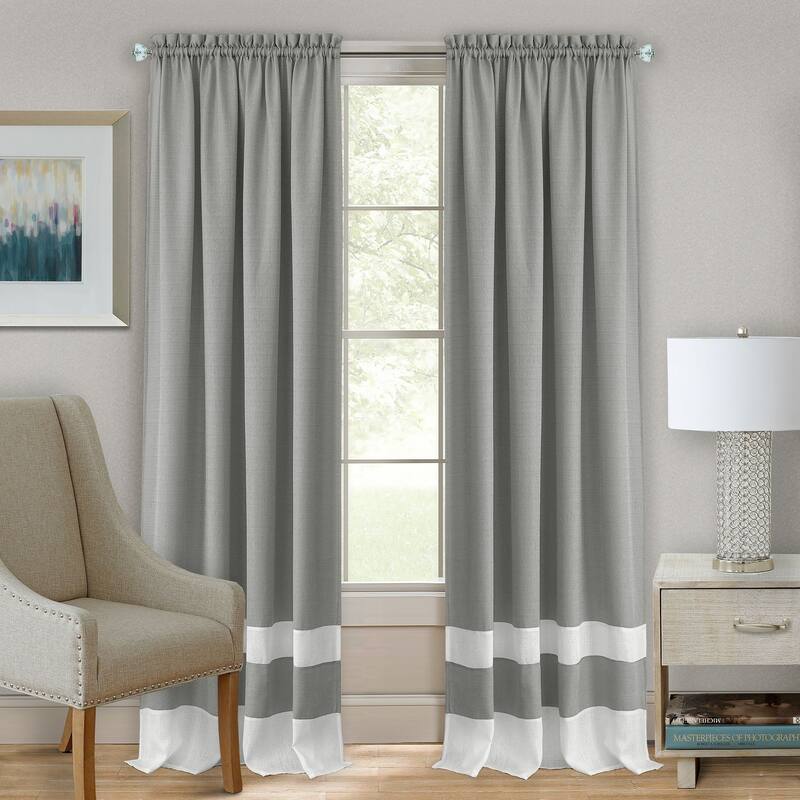 Darcy Rod Pocket Window Curtain Panel - Grey/White - 63 Inches