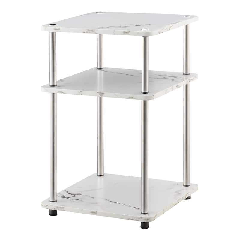 Three Tier End Table with Stainless Steel Legs, Open Particleboard Shelves and Sleek Contemporary Modern Design - 15.75