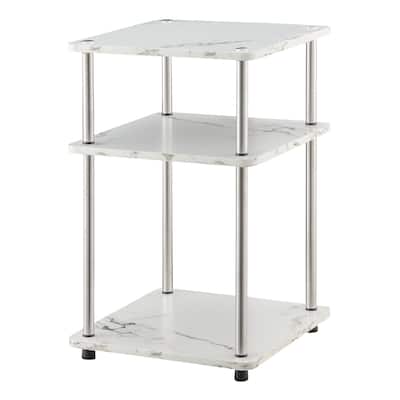 Three Tier End Table with Stainless Steel Legs, Open Particleboard Shelves and Sleek Contemporary Modern Design - 15.75