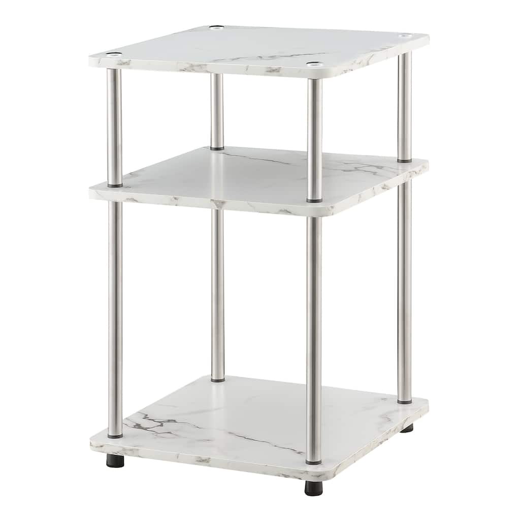 Three Tier End Table with Stainless Steel Legs, Open Particleboard Shelves and Sleek Contemporary Modern Design - 15.75