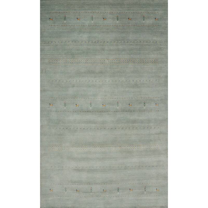 Hand Knotted Oriental 100% Wool Carpet Tribal Animal Pictorial Green Gabbeh Area Rug - 9' 9'' X 6' 7''