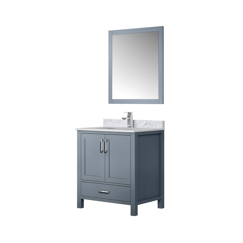 Jacques 30 in White Bath Vanity, Carrara Marble Top, Faucet, & Mirror