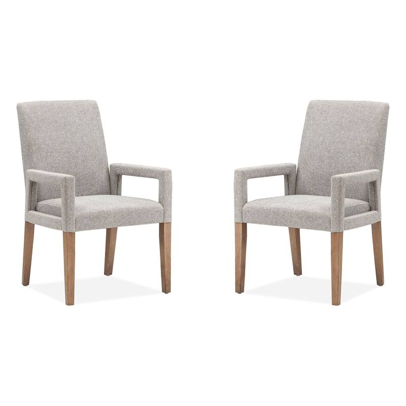 Magnussen Home Lindon Belgian Wheat Grey Upholstered Arm Chair Two Pack - 23.75''W x 24.13''D x 37.25''H - 23.75''W x 24.13''D x 37.25''H - Set of 2 - Belgian Wheat - Dining Height