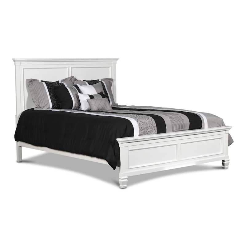 Umi Full Size Bed, Classic Panel Design with Molded Details, White Wood