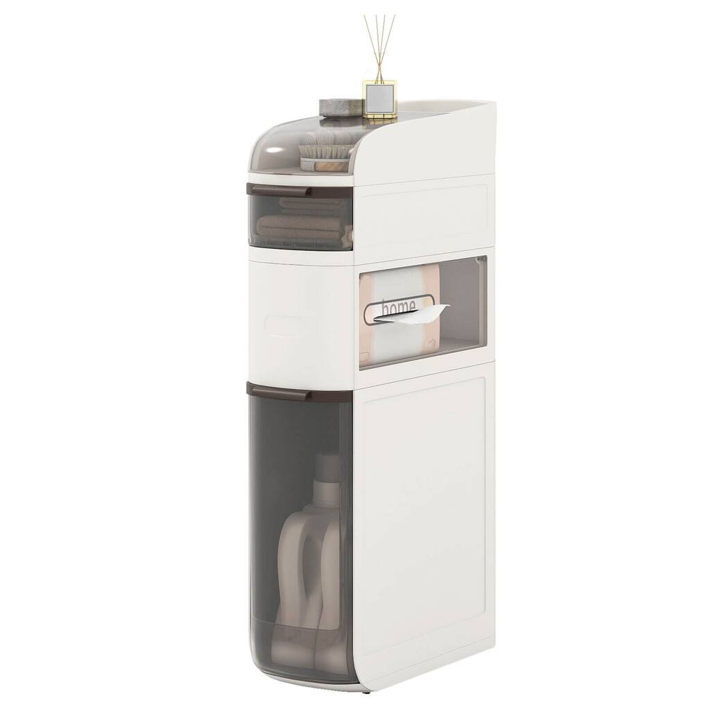 Costway 4-Tier Narrow Bathroom Storage Cabinet with Drawers Tissue Box - See Details