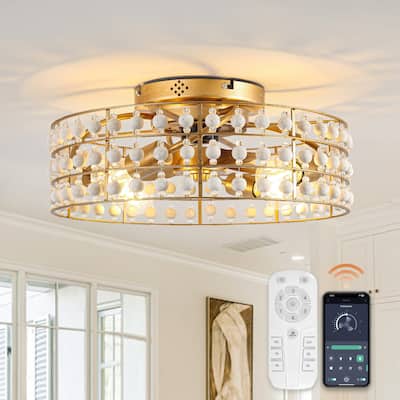 18.3 in. Bohemian Wood Bead Gold Ceiling Fan with Light and Remote - 18.31" D x 18.31" W x 7.5" H