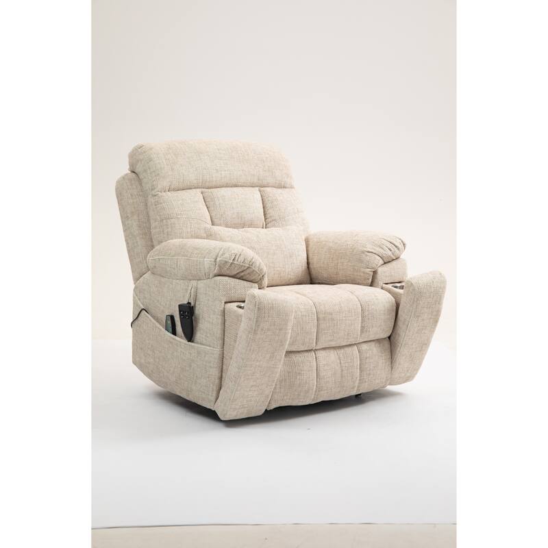 Power Lift Chair with Massage & Heat, Dual OKIN Motors Heavy Duty Recliner, Lounge Chair with Side Pockets & 2 Cup Holders