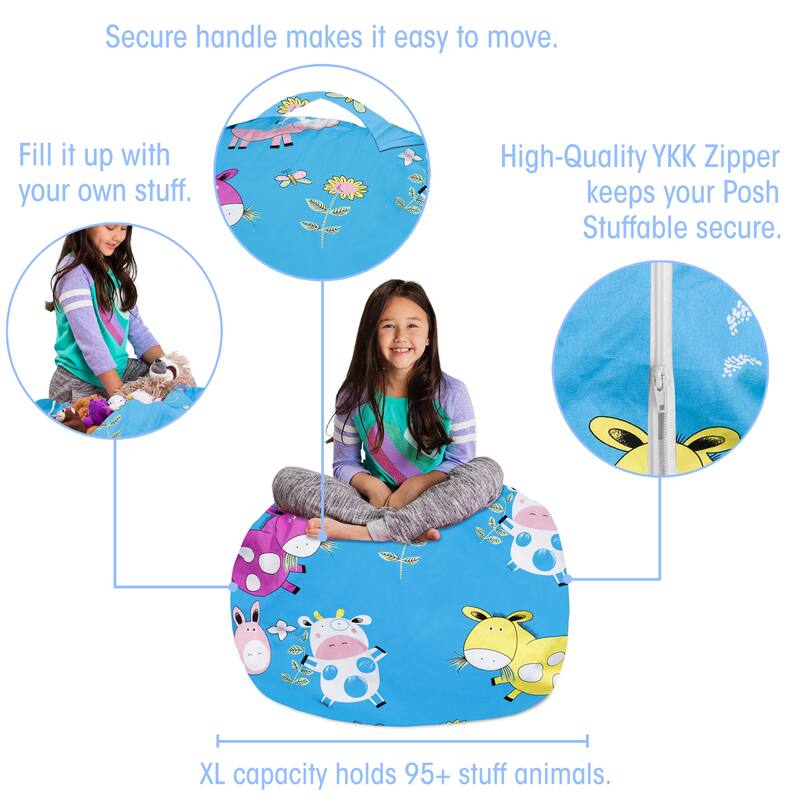 Kids Bean Bag Chair Cover Stuffed Animal Storage or Toy Organizer
