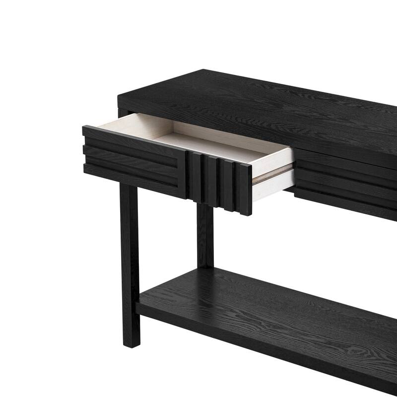Modern Style Ash Veneer Console Tablewith Striped Design
