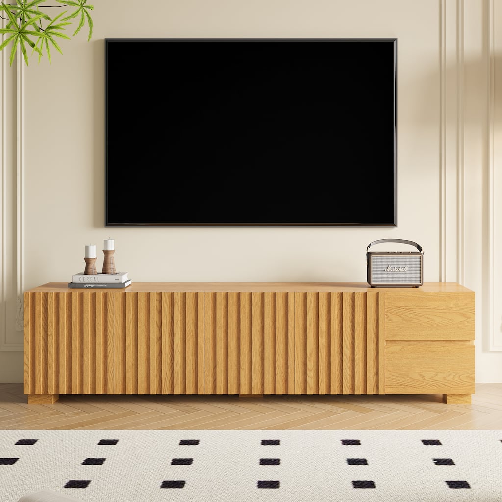 79" Mid-Century Modern TV Stand - Wood Media Console, Living Room Entertainment Center with Ample Storage