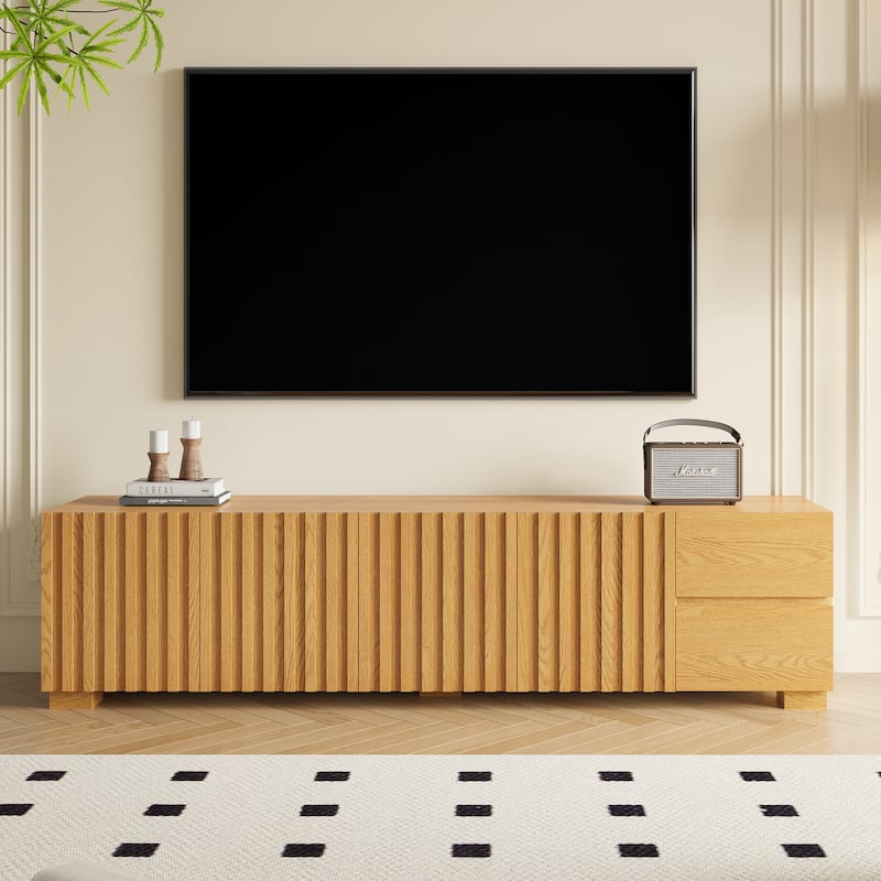 79" Mid-Century Modern TV Stand - Wood Media Console, Living Room Entertainment Center with Ample Storage - Natural Wood