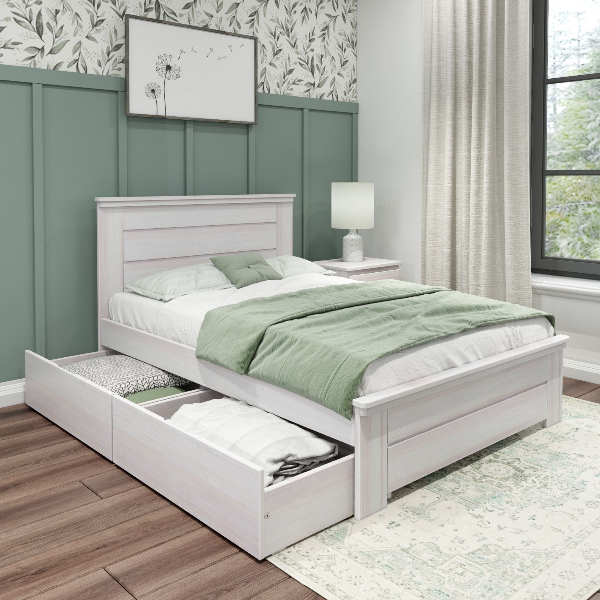 Max & Lily Farmhouse Full Platform Bed with Panel Headboard and Drawers