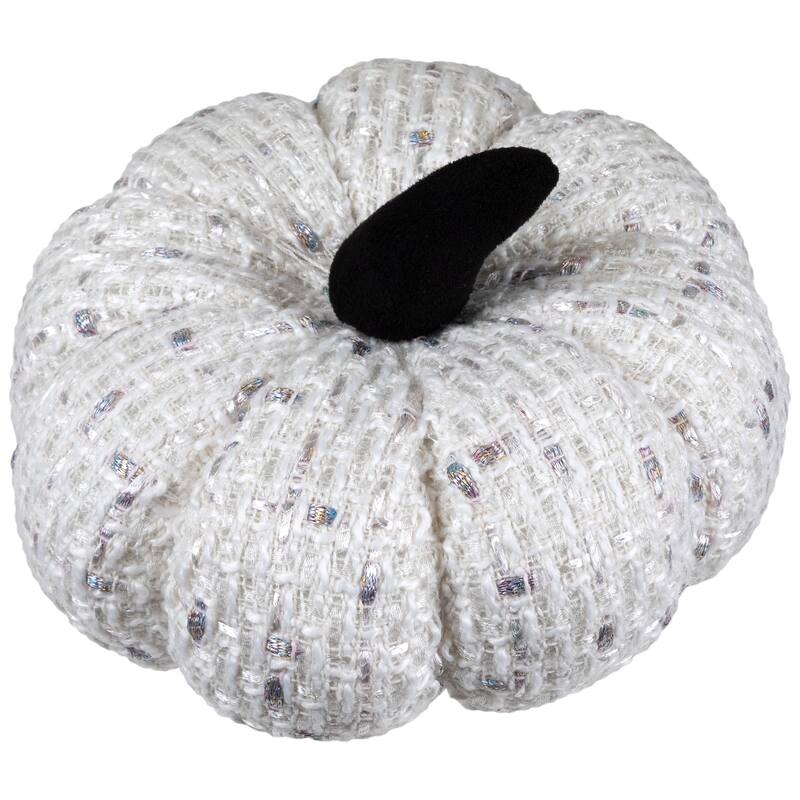 Windowpane Knitted Fall Harvest Pumpkin with Iridescent Thread - 7" - White
