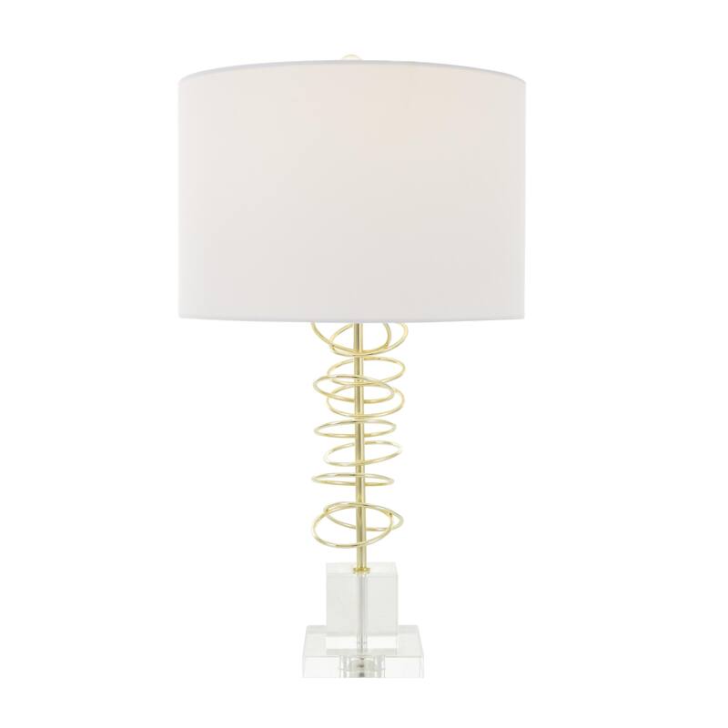 Gold Metal Overlapping Ring Abstract Room Accent Lamp with Elevated Square Glass Base