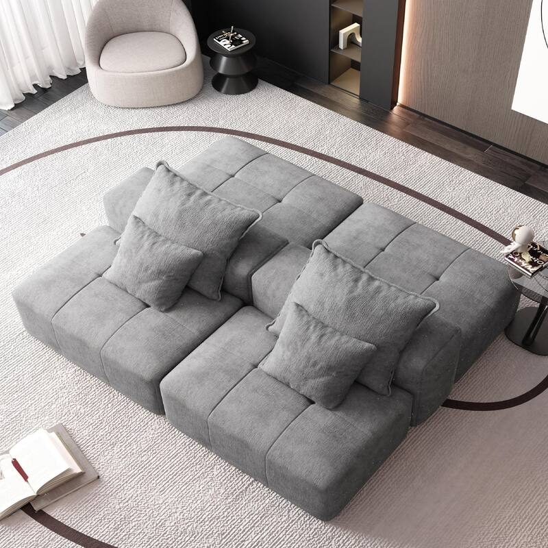 Modern Oversized Modular Chenille Sectional Sofa with 2 Ottomans and 2 Seat, 4 Pillows for Living Room