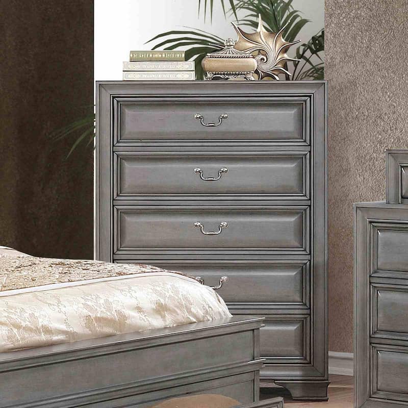 Gray Finish Transitional Bedroom Furniture Set with Storage Bed USB Ports Nightstand