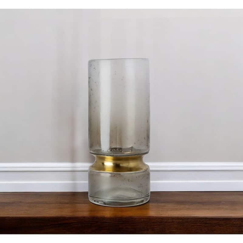 11" Gold Abstract Cylinder Crystal Glass Table Vase Modern Decorative Centerpiece for Living Room - 5" x 5" x 11"