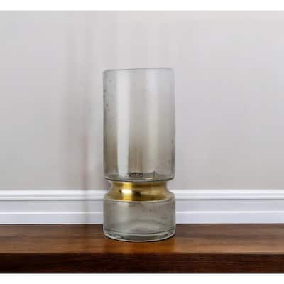 11" Gold Abstract Cylinder Crystal Glass Table Vase Modern Decorative Centerpiece for Living Room - 5" x 5" x 11"
